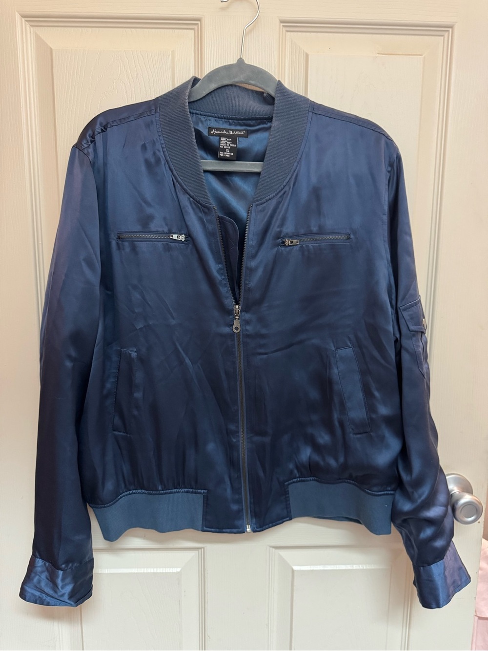Alexandra Bartlett Blue Silk Bomber Jacket Size XL